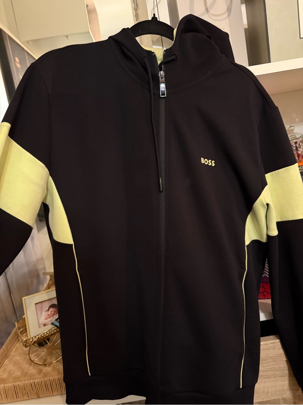 Boss Black Hoodie with Pale Yellow Accents